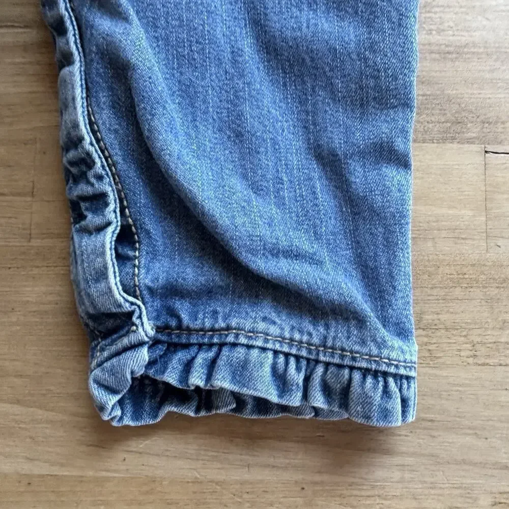 OshKosh B'gosh Overalls Vestbak Sz 9 M Girls Bib Floral Flower Blue Embroidered
